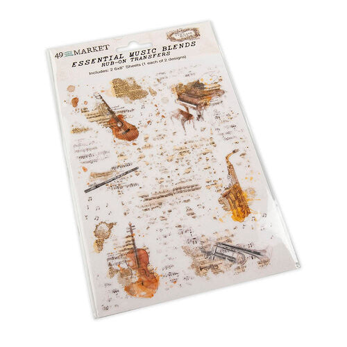 Colección 49 y Market Vintage Bits - Transferencias Rub-On 6 x 8 - Mezclas de música esenciales